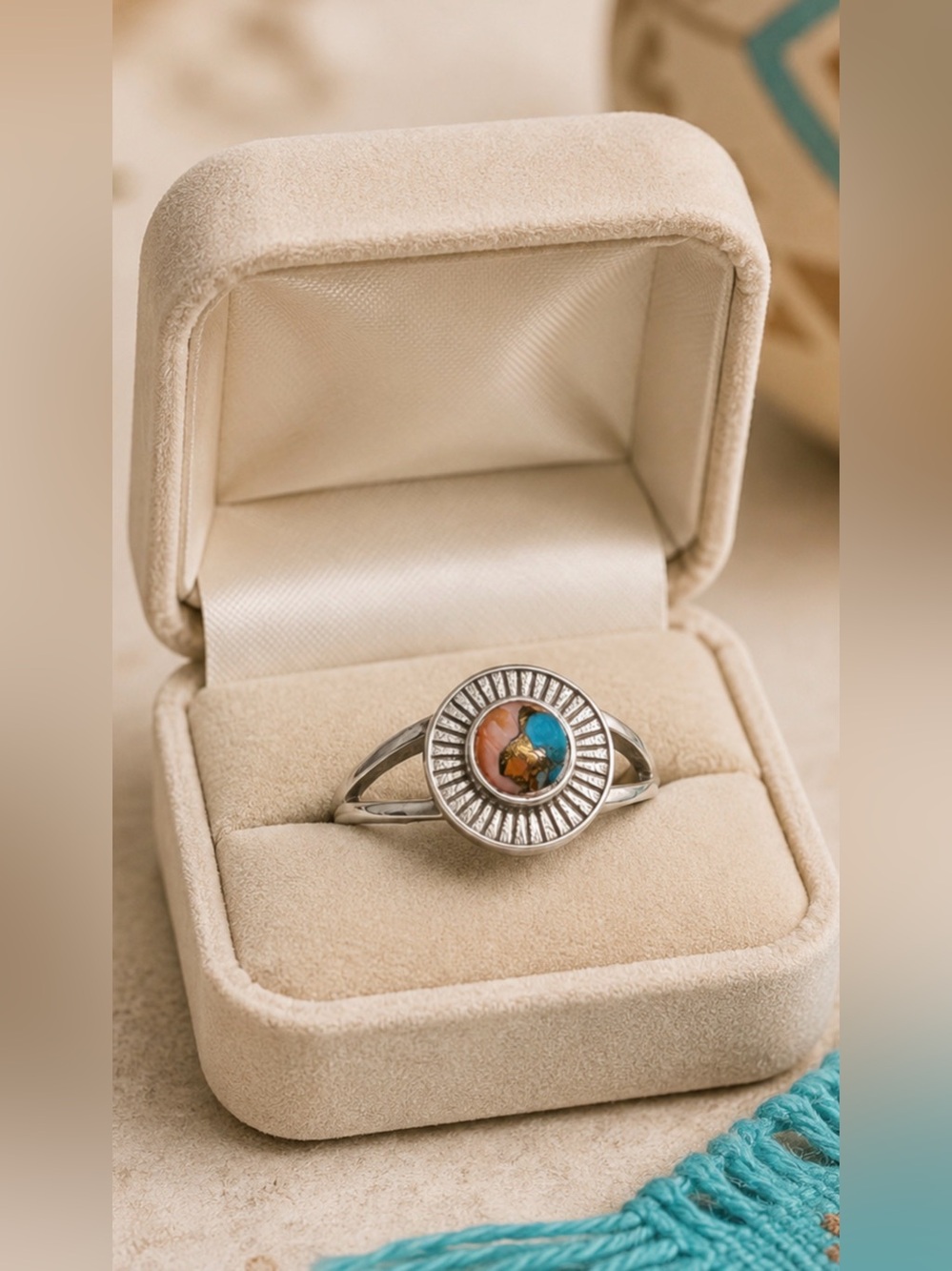 Ring*Spiny Oyster Turquoise 925 Sterling Silver Southwestern Design Size 10